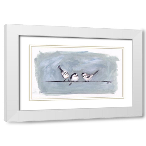 Birds on a Wire I White Modern Wood Framed Art Print with Double Matting by Strong, Molly Susan