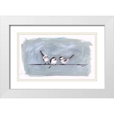 Birds on a Wire I White Modern Wood Framed Art Print with Double Matting by Strong, Molly Susan