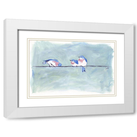 Birds on a Wire II White Modern Wood Framed Art Print with Double Matting by Strong, Molly Susan