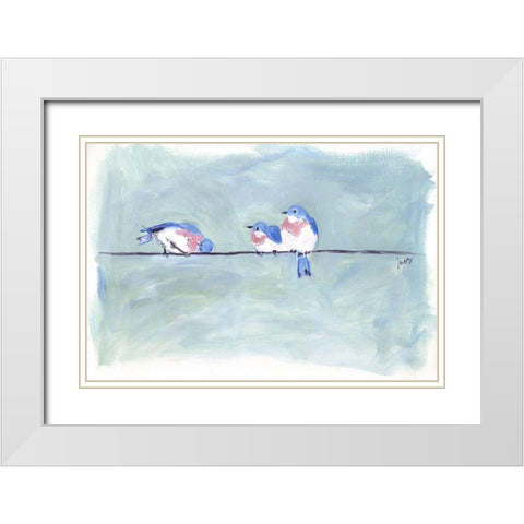 Birds on a Wire II White Modern Wood Framed Art Print with Double Matting by Strong, Molly Susan