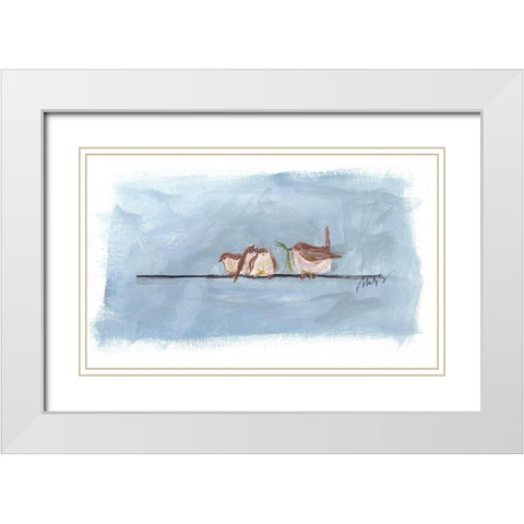 Birds on a Wire III White Modern Wood Framed Art Print with Double Matting by Strong, Molly Susan