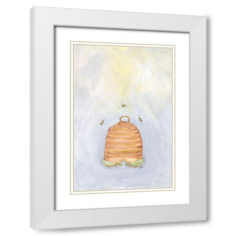 Bees White Modern Wood Framed Art Print with Double Matting by Strong, Molly Susan