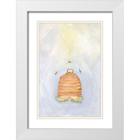 Bees White Modern Wood Framed Art Print with Double Matting by Strong, Molly Susan