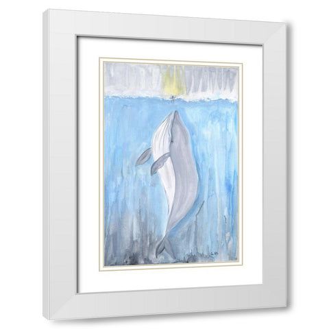 Whale White Modern Wood Framed Art Print with Double Matting by Strong, Molly Susan