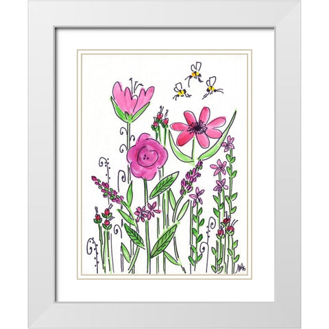 Pink Flowers White Modern Wood Framed Art Print with Double Matting by Strong, Molly Susan