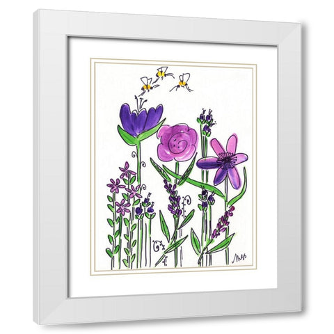 Purple Flowers White Modern Wood Framed Art Print with Double Matting by Strong, Molly Susan