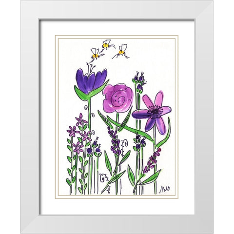 Purple Flowers White Modern Wood Framed Art Print with Double Matting by Strong, Molly Susan