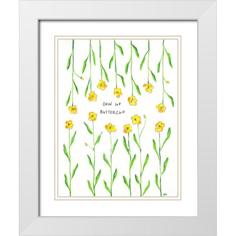 Chin Up Buttercup White Modern Wood Framed Art Print with Double Matting by Strong, Molly Susan