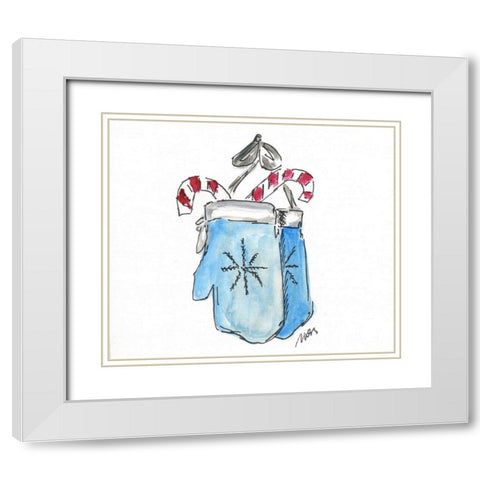 Blue Mittens White Modern Wood Framed Art Print with Double Matting by Strong, Molly Susan