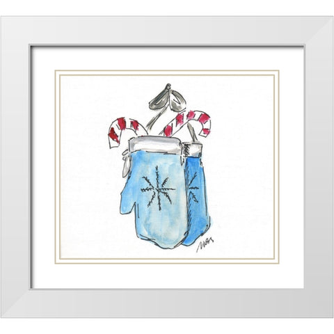 Blue Mittens White Modern Wood Framed Art Print with Double Matting by Strong, Molly Susan