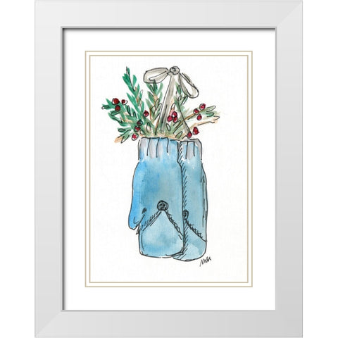 Blue Mittens II White Modern Wood Framed Art Print with Double Matting by Strong, Molly Susan