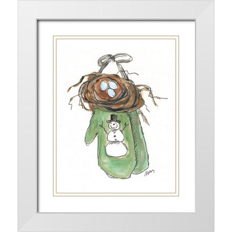 Green Mittens White Modern Wood Framed Art Print with Double Matting by Strong, Molly Susan