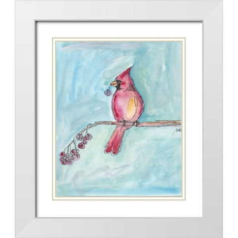 Cardinal on a Branch White Modern Wood Framed Art Print with Double Matting by Strong, Molly Susan