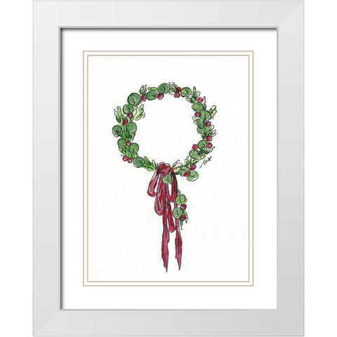 Holiday Wreath White Modern Wood Framed Art Print with Double Matting by Strong, Molly Susan