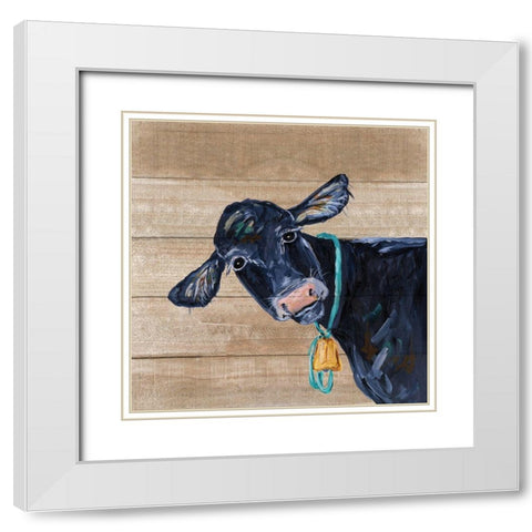 Cow White Modern Wood Framed Art Print with Double Matting by Strong, Molly Susan