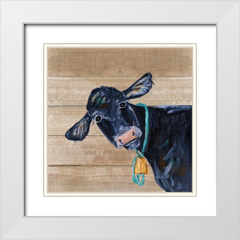 Cow White Modern Wood Framed Art Print with Double Matting by Strong, Molly Susan