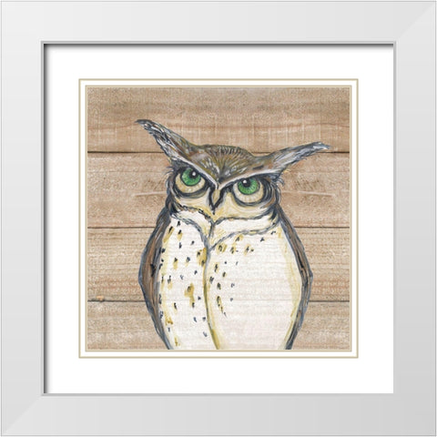 Owl White Modern Wood Framed Art Print with Double Matting by Strong, Molly Susan