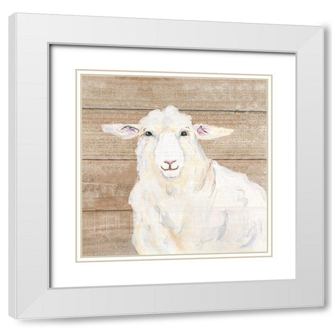 Sheep White Modern Wood Framed Art Print with Double Matting by Strong, Molly Susan