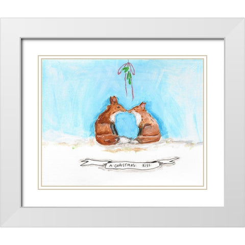 Foxy Christmas Kiss White Modern Wood Framed Art Print with Double Matting by Strong, Molly Susan