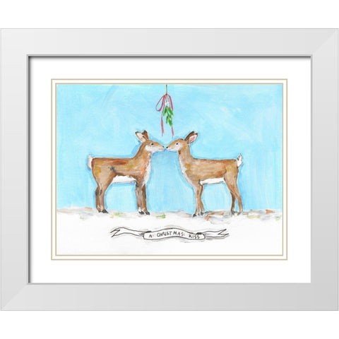 Deer Kiss White Modern Wood Framed Art Print with Double Matting by Strong, Molly Susan