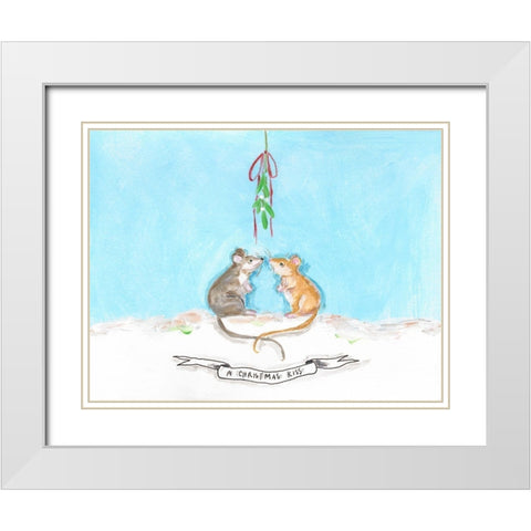Christmouse Kiss White Modern Wood Framed Art Print with Double Matting by Strong, Molly Susan