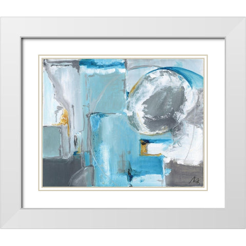 Blue Abstract White Modern Wood Framed Art Print with Double Matting by Strong, Molly Susan