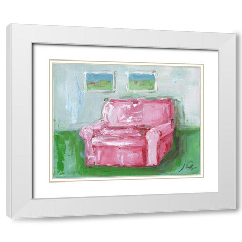 Pink Chair White Modern Wood Framed Art Print with Double Matting by Strong, Molly Susan