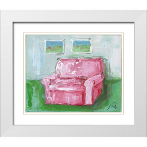 Pink Chair White Modern Wood Framed Art Print with Double Matting by Strong, Molly Susan