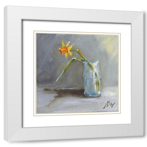 Daffodil White Modern Wood Framed Art Print with Double Matting by Strong, Molly Susan