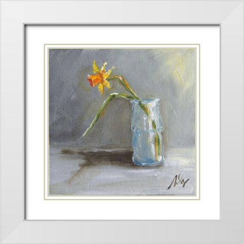 Daffodil White Modern Wood Framed Art Print with Double Matting by Strong, Molly Susan