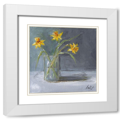Daffodils White Modern Wood Framed Art Print with Double Matting by Strong, Molly Susan