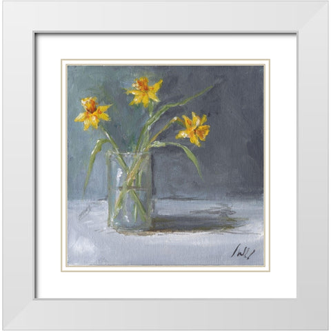 Daffodils White Modern Wood Framed Art Print with Double Matting by Strong, Molly Susan