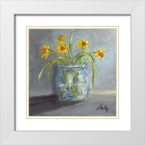 Daffodils II White Modern Wood Framed Art Print with Double Matting by Strong, Molly Susan