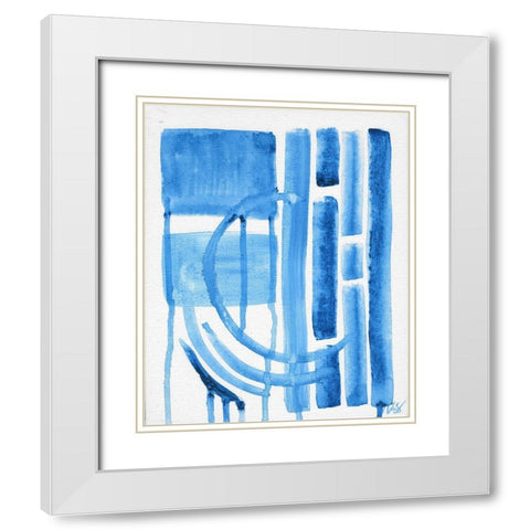 Blue Abstract II White Modern Wood Framed Art Print with Double Matting by Strong, Molly Susan