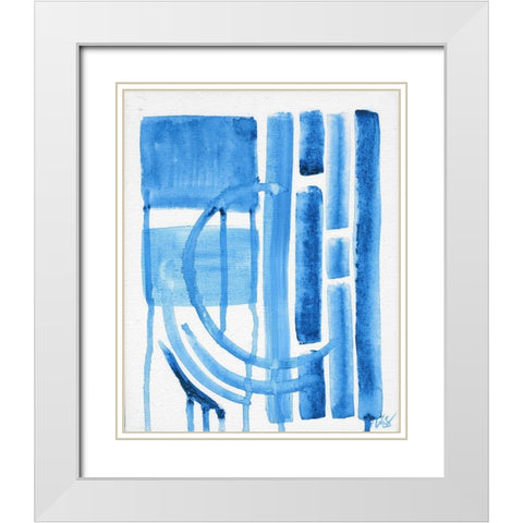 Blue Abstract II White Modern Wood Framed Art Print with Double Matting by Strong, Molly Susan