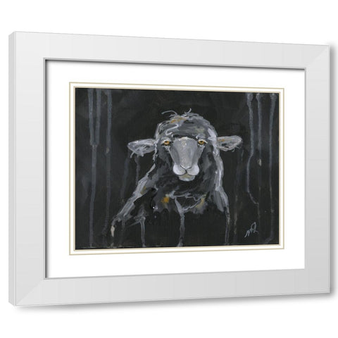 Sheep White Modern Wood Framed Art Print with Double Matting by Strong, Molly Susan