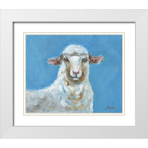 Lola the Sheep White Modern Wood Framed Art Print with Double Matting by Strong, Molly Susan