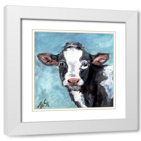 Buster the Cow White Modern Wood Framed Art Print with Double Matting by Strong, Molly Susan