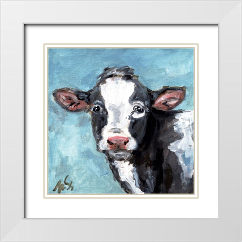 Buster the Cow White Modern Wood Framed Art Print with Double Matting by Strong, Molly Susan