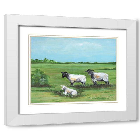 Sheep Trio White Modern Wood Framed Art Print with Double Matting by Strong, Molly Susan