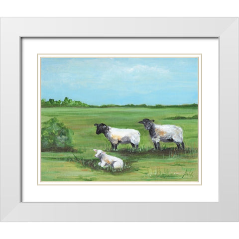 Sheep Trio White Modern Wood Framed Art Print with Double Matting by Strong, Molly Susan