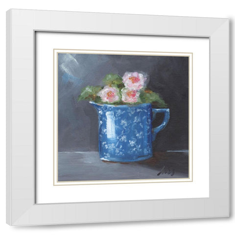 Blue Calico White Modern Wood Framed Art Print with Double Matting by Strong, Molly Susan