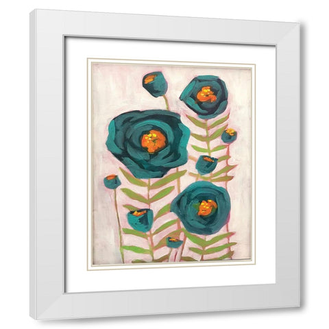 Blue Flowers White Modern Wood Framed Art Print with Double Matting by Rupp, Mariah