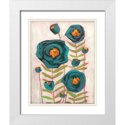 Blue Flowers White Modern Wood Framed Art Print with Double Matting by Rupp, Mariah