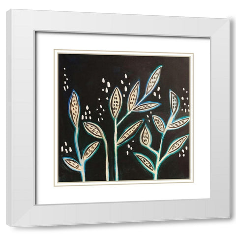 Leaves on Black White Modern Wood Framed Art Print with Double Matting by Rupp, Mariah