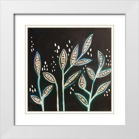 Leaves on Black White Modern Wood Framed Art Print with Double Matting by Rupp, Mariah
