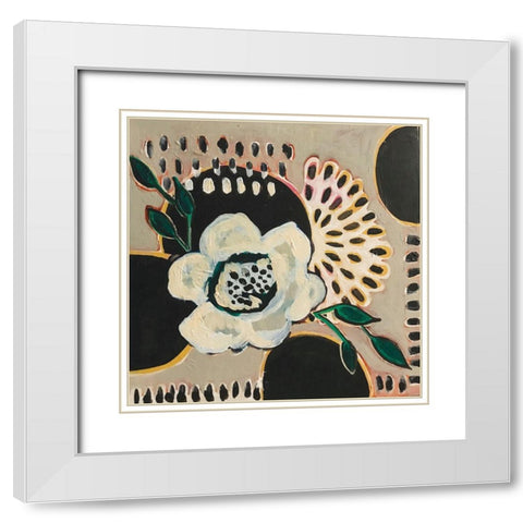 Flower and Black Circles White Modern Wood Framed Art Print with Double Matting by Rupp, Mariah