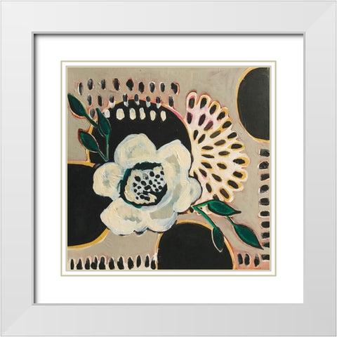 Flower and Black Circles White Modern Wood Framed Art Print with Double Matting by Rupp, Mariah