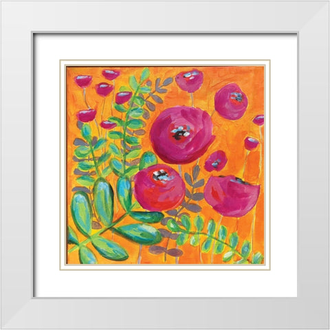 Orange Floral White Modern Wood Framed Art Print with Double Matting by Rupp, Mariah