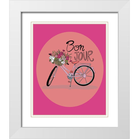 Bon Jour Bike White Modern Wood Framed Art Print with Double Matting by Rupp, Mariah